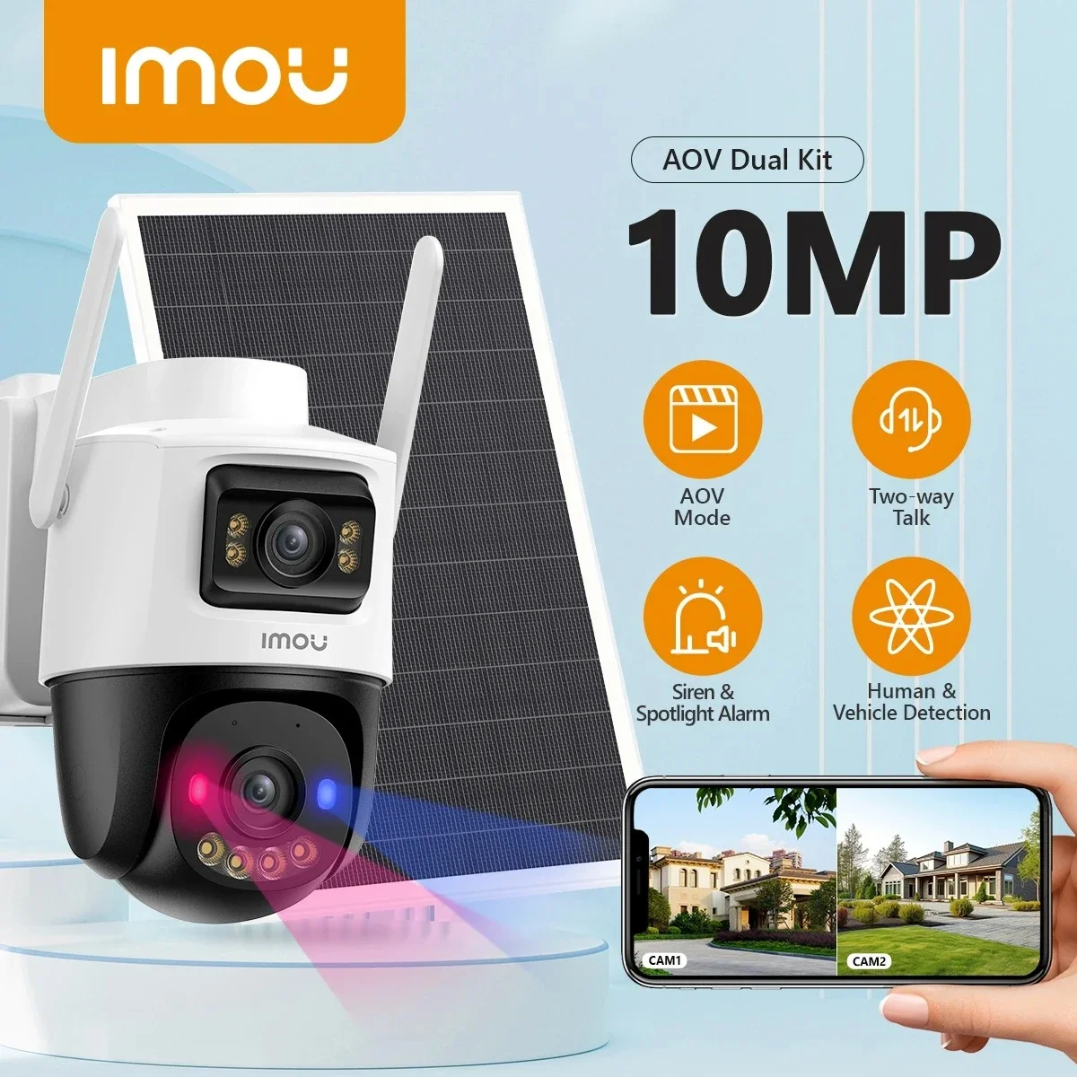 IMOU AOV Dual 10MP Solar-Powered 360° PTZ Outdoor 4G LTE Wi-Fi Security Camera