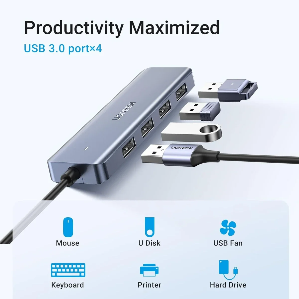 موزع Ugreen USB-C إلى 4 منافذ USB 3.0 بسرعة 5Gbps - Thumbnail 2