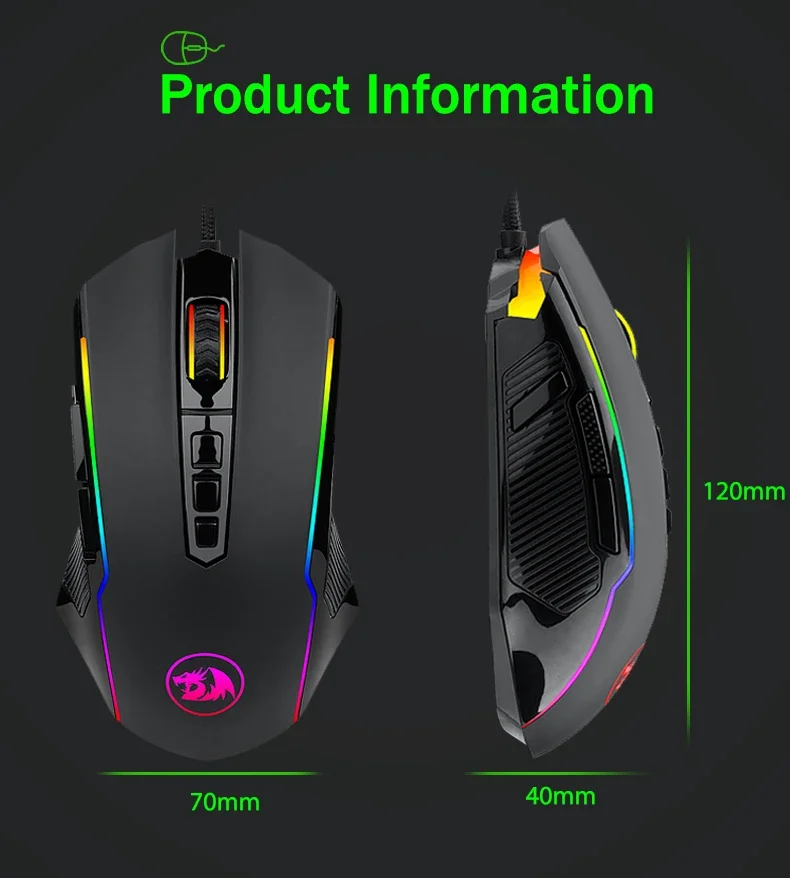 ماوس ألعاب سلكي Redragon M910 Ranger بإضاءة RGB ودقة 8000 DPI و9 أزرار قابلة للبرمجة - Thumbnail 10