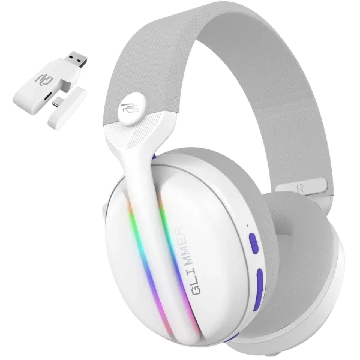 Proove Glimmer Dual-Wireless RGB Gaming Headset, White/Purple - Thumbnail 2