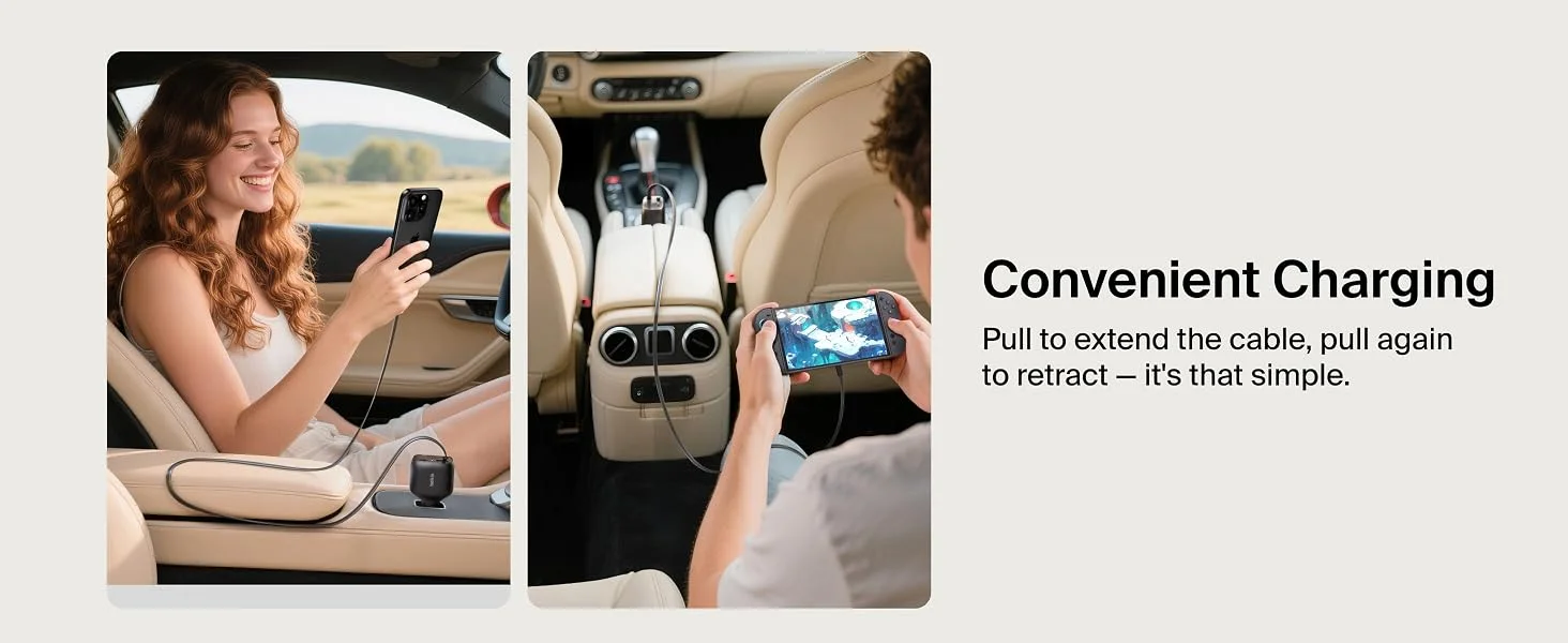 Belkin 75W USB-C Car Charger with 30in Retractable USB-C Cable - Black - Thumbnail 15