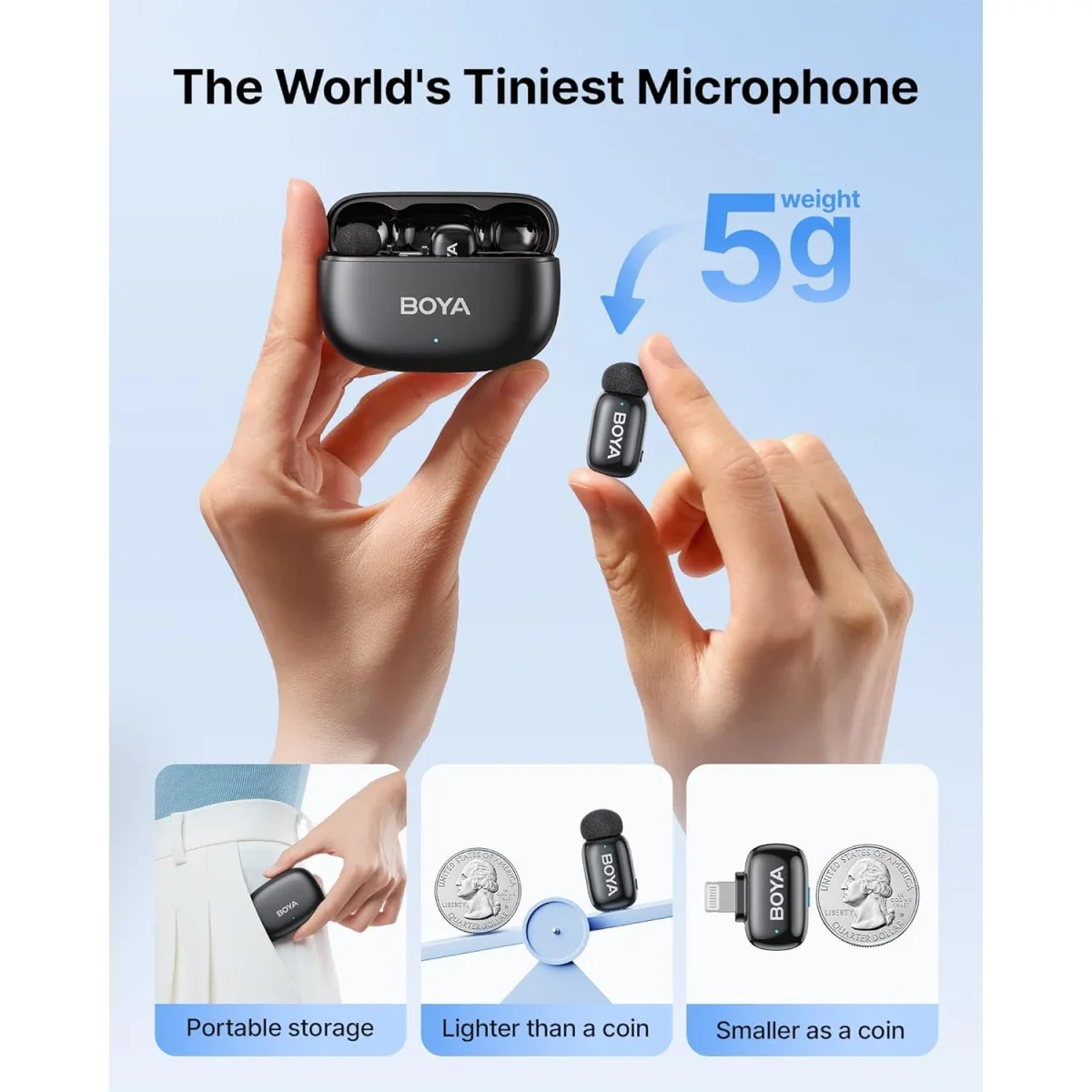 ميكروفونات لافالير لاسلكية Boya mini 2-03 مع مستقبل Lightning، أسود - Image 7
