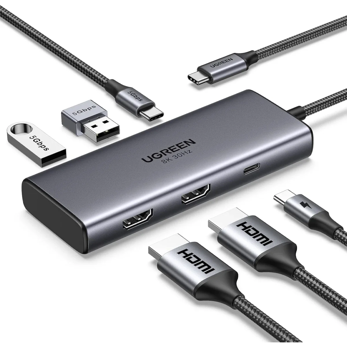 محطة إرساء USB-C 6 في 1 من Ugreen مع دقة مزدوجة 4K@60Hz و8K@30Hz و100W PD - Image 1