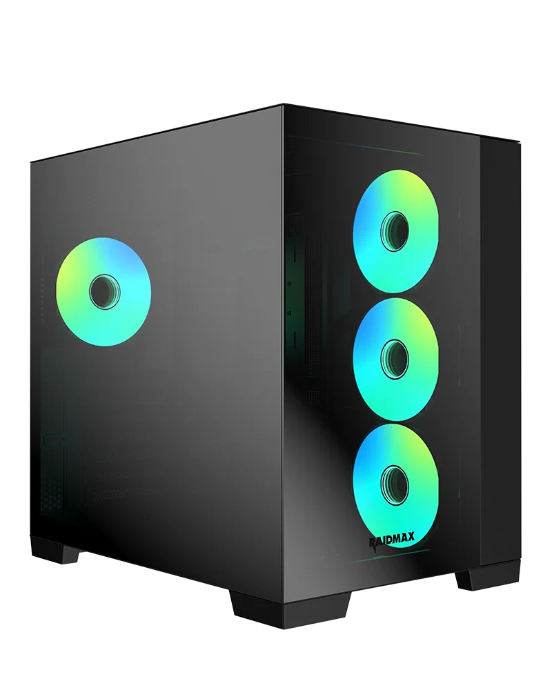 Raidmax Infinita Series i610CBF Chrome Dual Chamber ATX Mid-Tower Case with 4x 120mm ARGB Fans, Dual Tempered Glass, USB-C - Black - Image 6