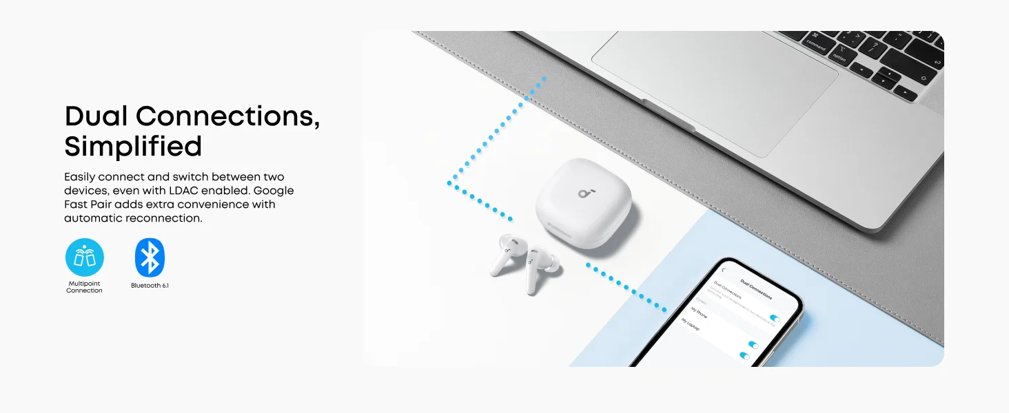 سماعات أذن لاسلكية Anker Soundcore R60i NC مع إلغاء ضوضاء تكيفي وصوت عالي الدقة، تشغيل 50 ساعة، أبيض - Thumbnail 18