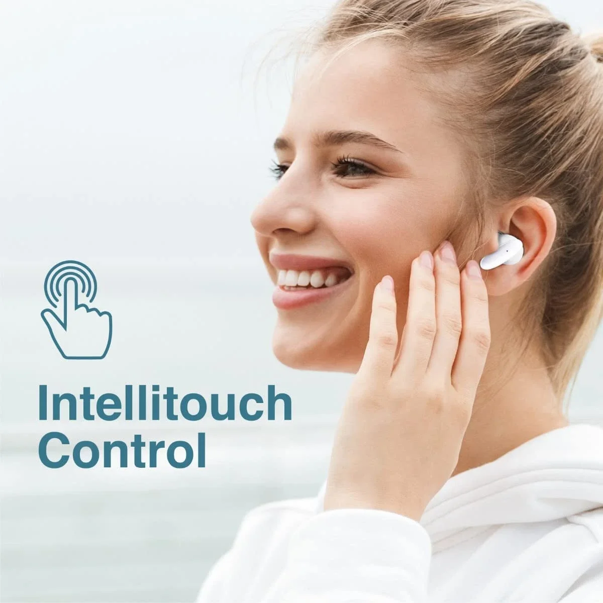 Promate Lush True Wireless Earbuds, Bluetooth 5.1, IPX5, 20H Playback, White - Thumbnail 3