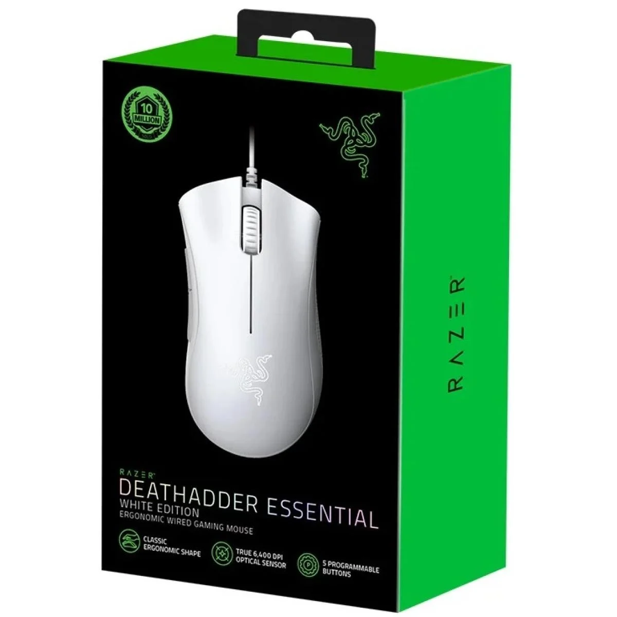 Razer DeathAdder Essential Wired Gaming Mouse, 6400 DPI, White