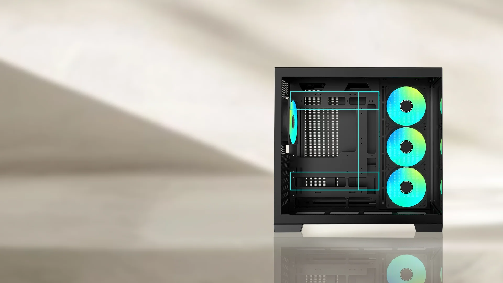 Raidmax Infinita Series i610CBF Chrome Dual Chamber ATX Mid-Tower Case with 4x 120mm ARGB Fans, USB-C, Tempered Glass - Black - Image 8