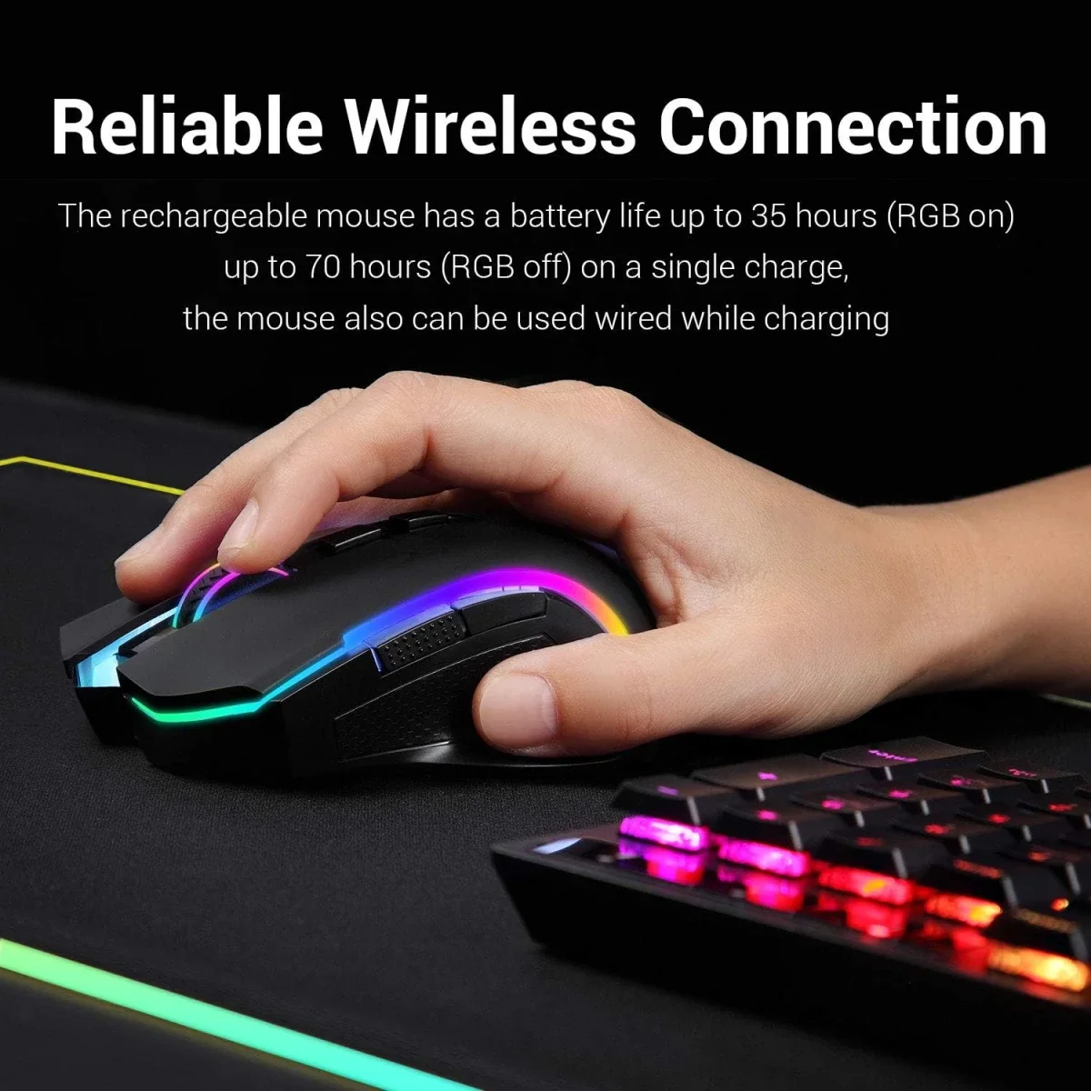Redragon M602 Griffin Tri-Mode Wireless RGB Gaming Mouse, 8000 DPI - Thumbnail 3