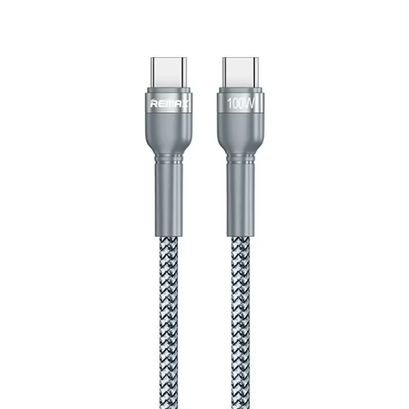 Remax RC-172 USB-C to USB-C Cable, 1m, 100W PD Fast Charging, Aluminum Alloy Braided, Silver