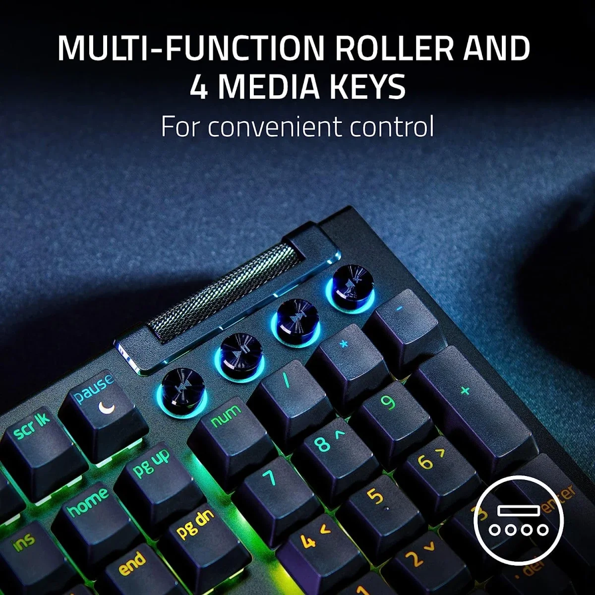 كيبورد ألعاب Razer BlackWidow V4 ميكانيكي بمفاتيح صفراء - أسود - Thumbnail 6
