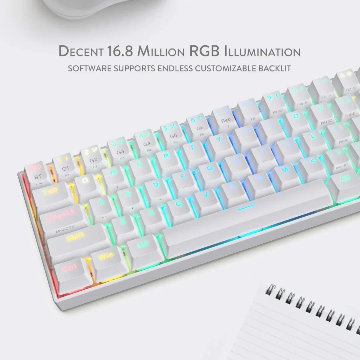 كيبورد ألعاب ميكانيكي Redragon K530 Pro Draconic لاسلكي RGB بحجم 60% أبيض - Thumbnail 5