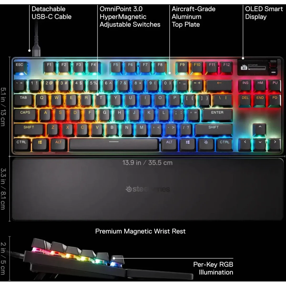 SteelSeries Apex Pro TKL Gen 3 Wired Mechanical Gaming Keyboard with OmniPoint 3.0 Switches - Black - Thumbnail 4