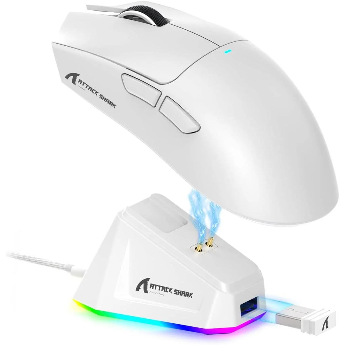 ماوس ألعاب خفيف ATTACK SHARK X11 لاسلكي ثلاثي الاتصال مع قاعدة شحن RGB ودقة 22K DPI، أبيض - Image 3