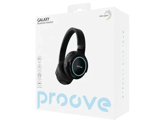 سماعات رأس Proove Galaxy بلوتوث بإضاءة RGB وخاصية Bluetooth 5.3 وبطارية حتى 40 ساعة، أسود