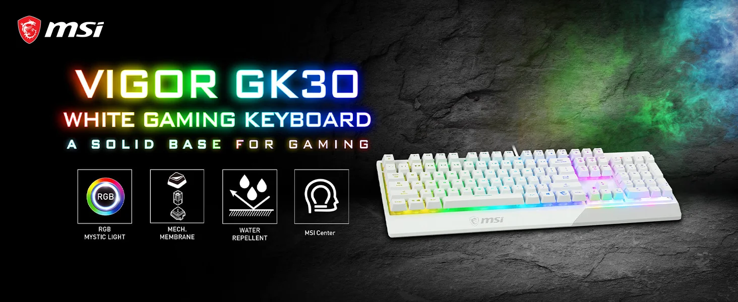 كيبورد ألعاب MSI Vigor GK30 RGB بإضاءة RGB 6 مناطق أبيض - Thumbnail 8