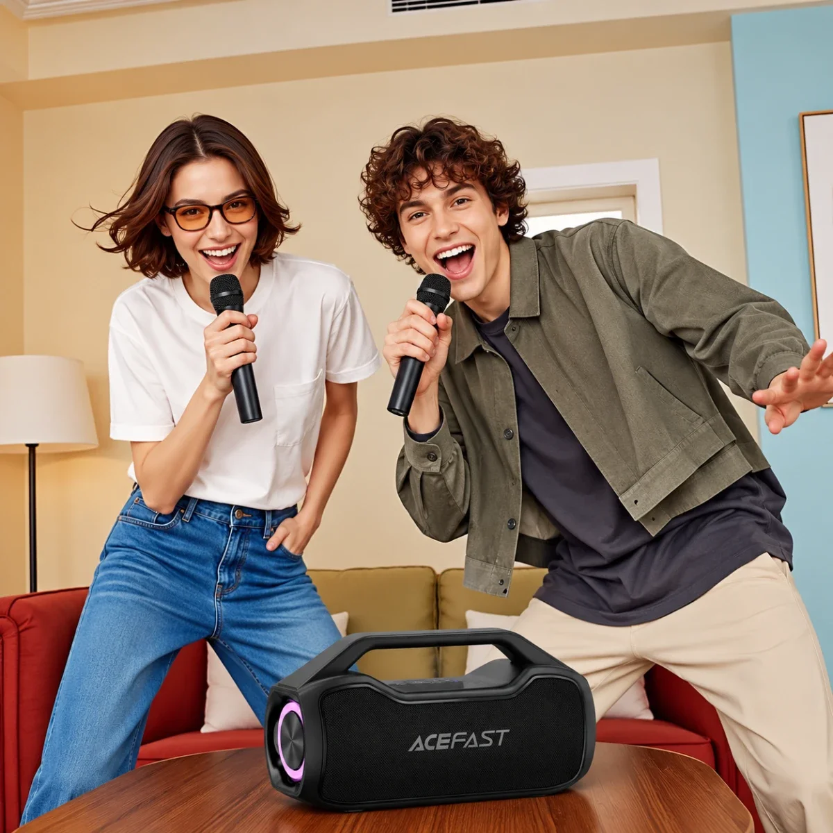 ACEFAST K14 120W Portable Wireless Karaoke Speaker with 2 Microphones - Black - Image 7