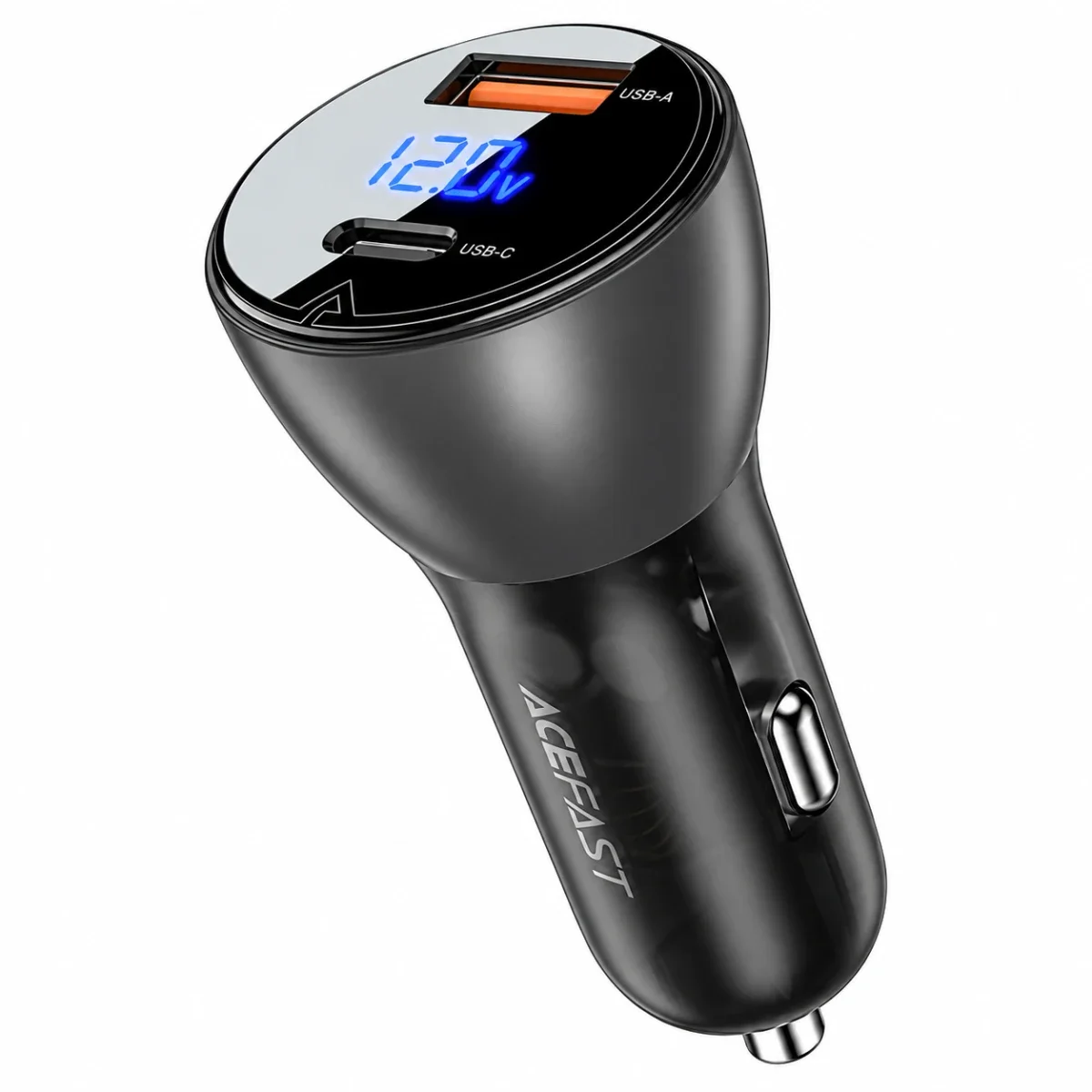 ACEFAST B6 63W Dual-Port Metal Car Charger with Digital Display – Transparent Black
