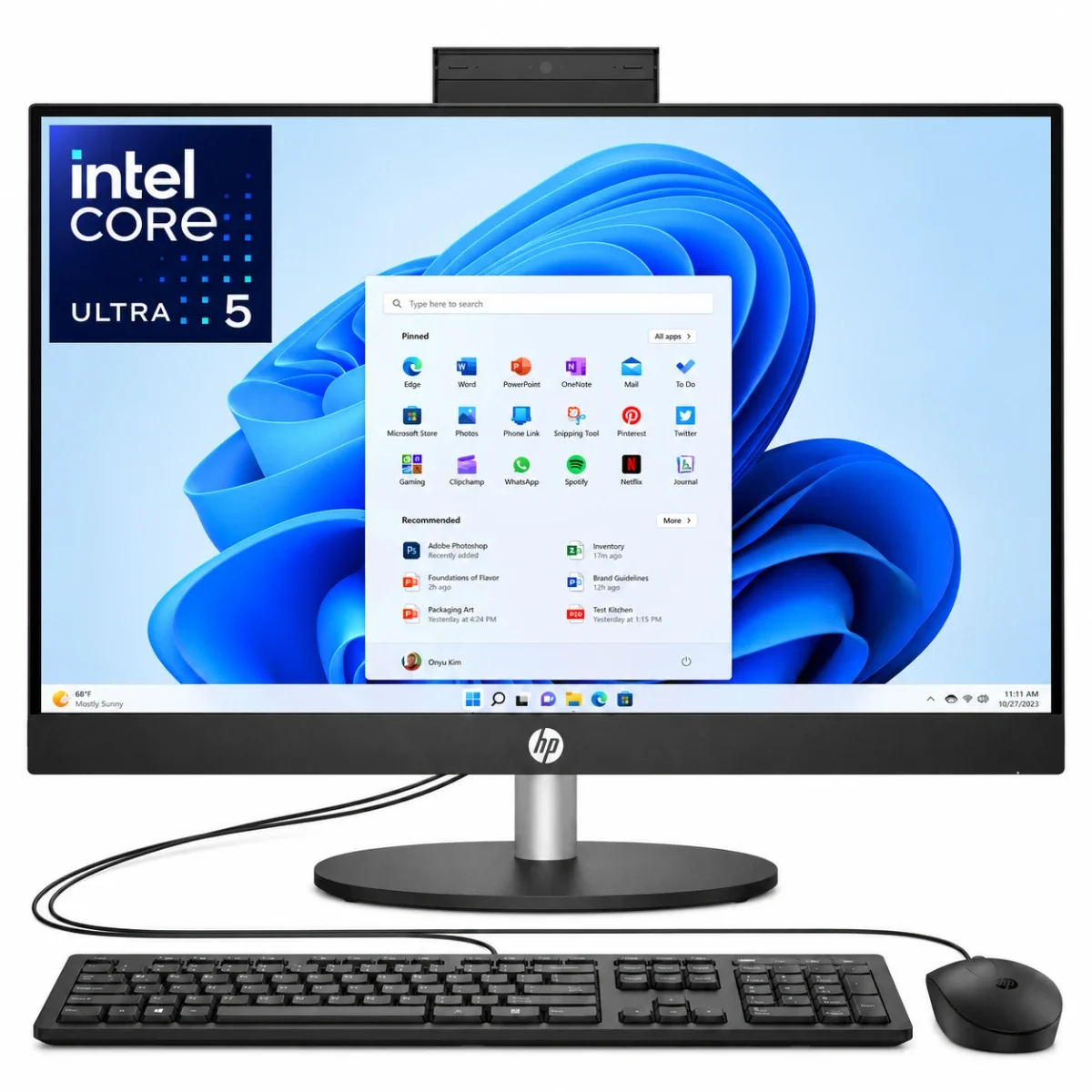 كمبيوتر مكتبي شامل HP 24-cr1045ne موديل 2025 بمعالج Core Ultra 5 12 نواة، شاشة IPS 24 إنش Full HD بتغطية 99% sRGB، أسود