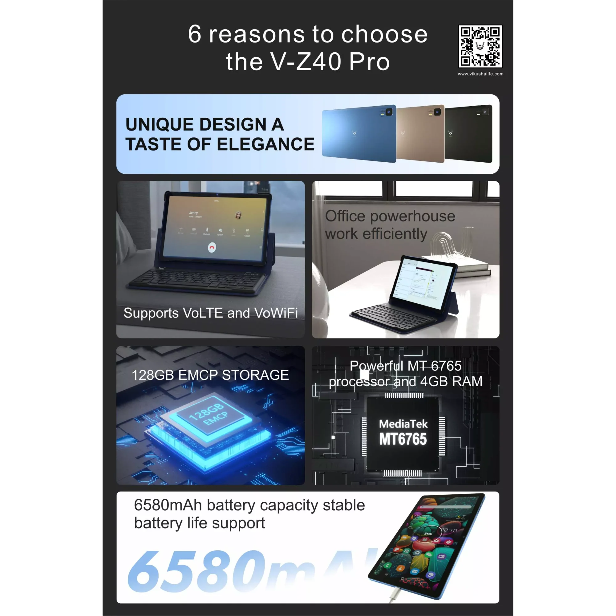 تابلت VIKUSHA V-Z40 Pro بشاشة IPS 10 إنش، ثماني النواة، رام 4GB، تخزين 128GB، 4G LTE، رمادي - Thumbnail 4