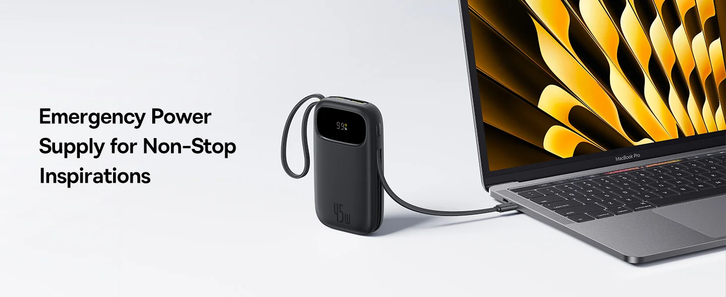 باور بانك Baseus Qpow3 بسعة 20000mAh وقدرة 45W مع كابل USB-C مدمج، أسود - Thumbnail 12