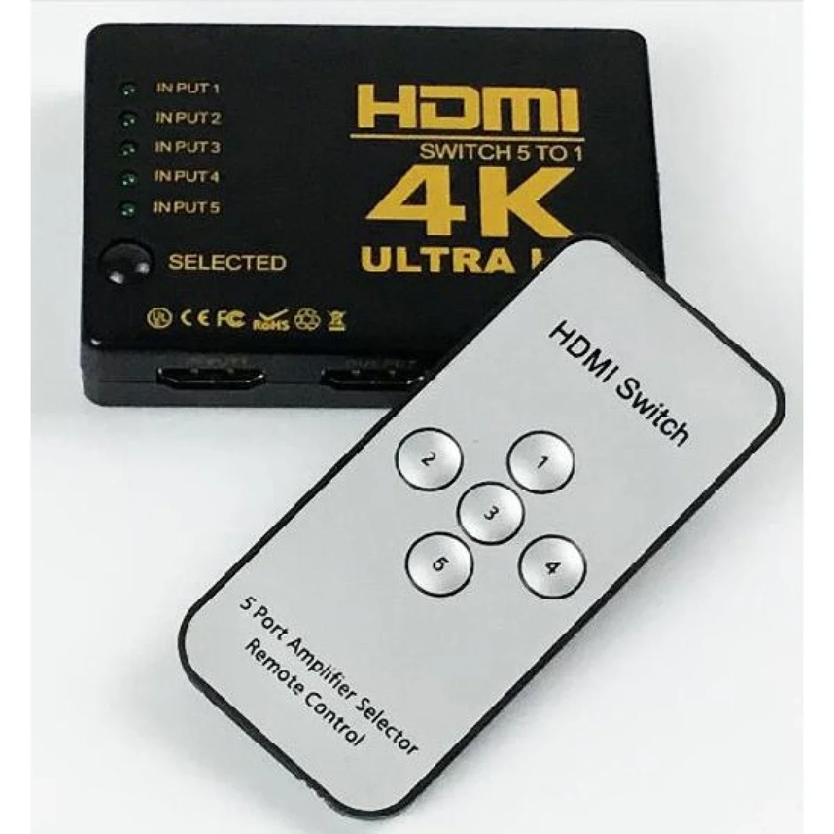 مبدل HDMI 4K بخمسة منافذ مع ريموت IR ودعم Full HD 1080p و3D