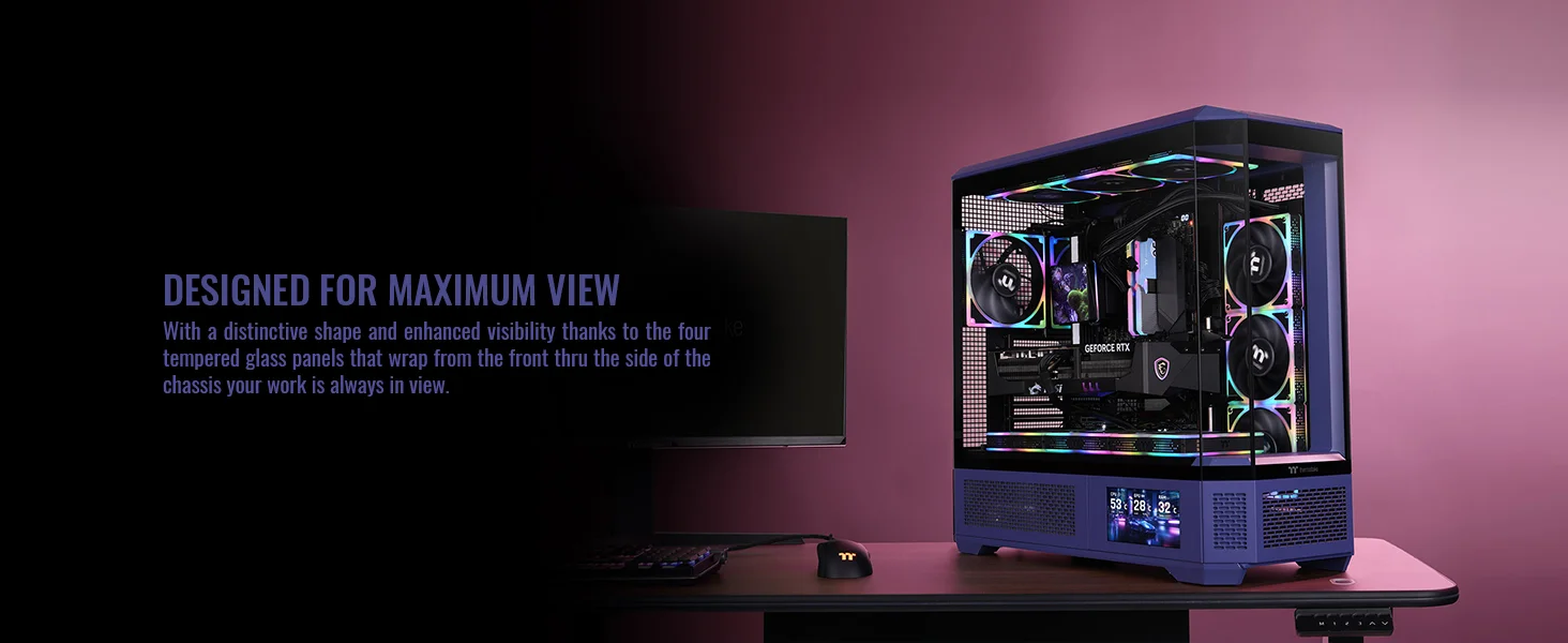 هيكل كمبيوتر Thermaltake View 600 TG فل تاور مع دعم رادياتير 420 مم و6.0 إنش LCD Panel Kit - Future Dusk - Image 12