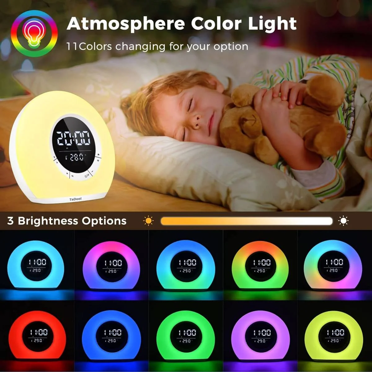 Sunrise Alarm Clock Wake-Up Light with 11-Color Lamp & Bluetooth Speaker - Image 4