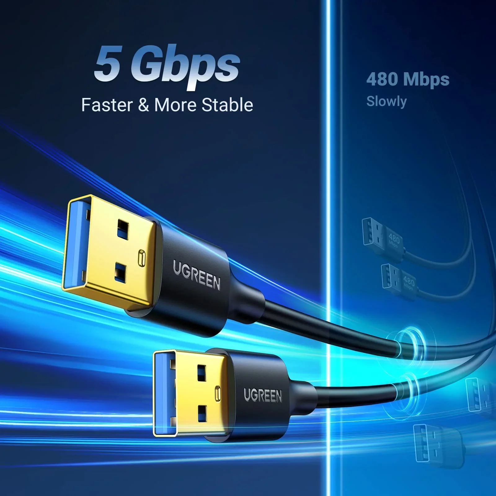 Ugreen 10370 USB 3.0 Male to Male Cable 1m 5Gbps Black - Thumbnail 3