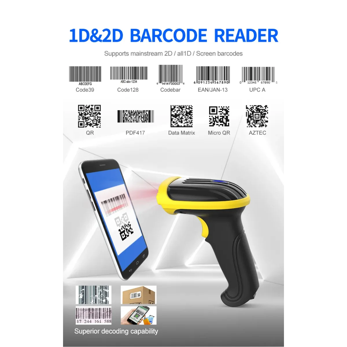 قارئ باركود GTCODESTAR X-378D لاسلكي 2D وQR مع Bluetooth و2.4GHz وUSB - Image 4