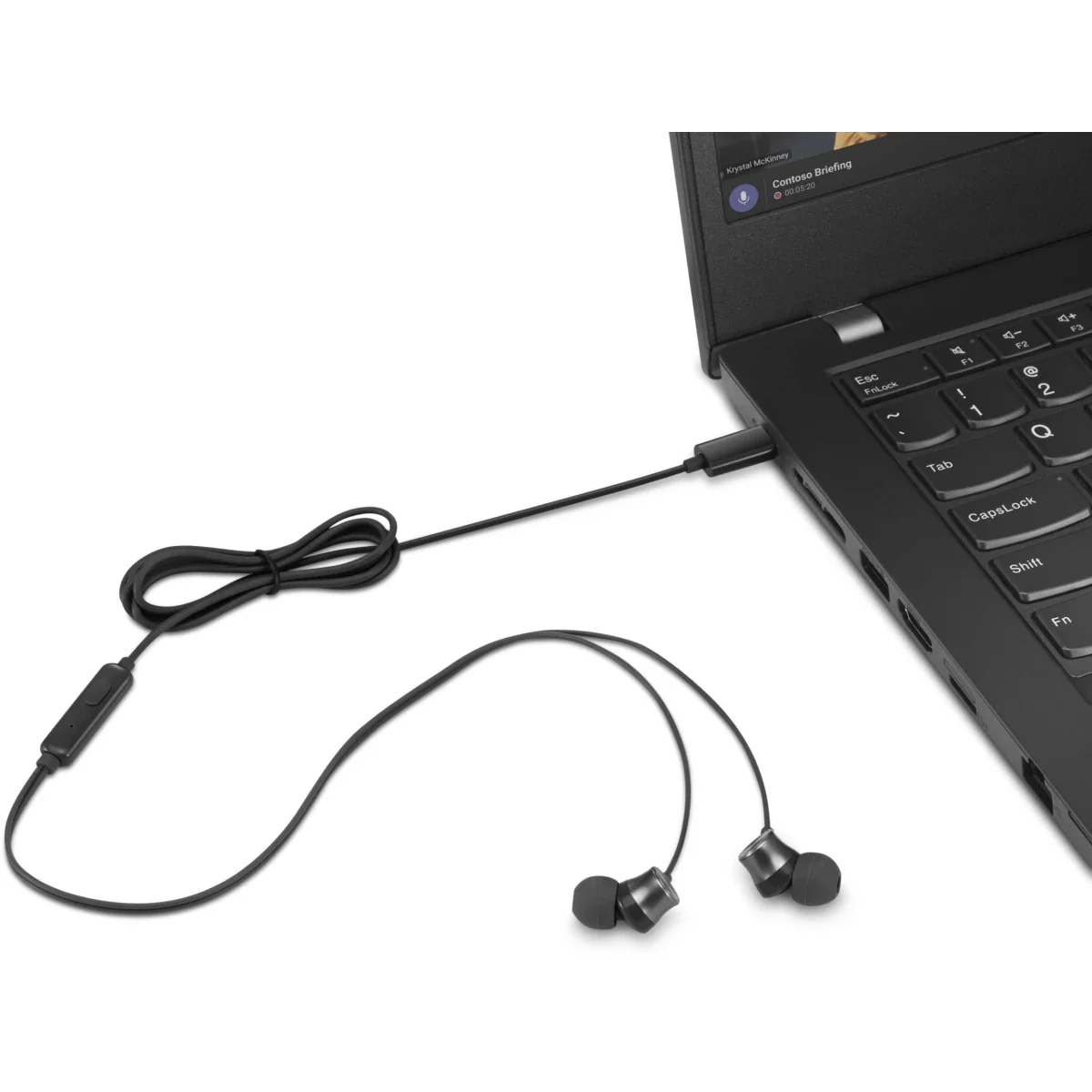 Lenovo USB-C Wired In-Ear Headphones with 9mm Drivers and Microphone - Black - Thumbnail 3