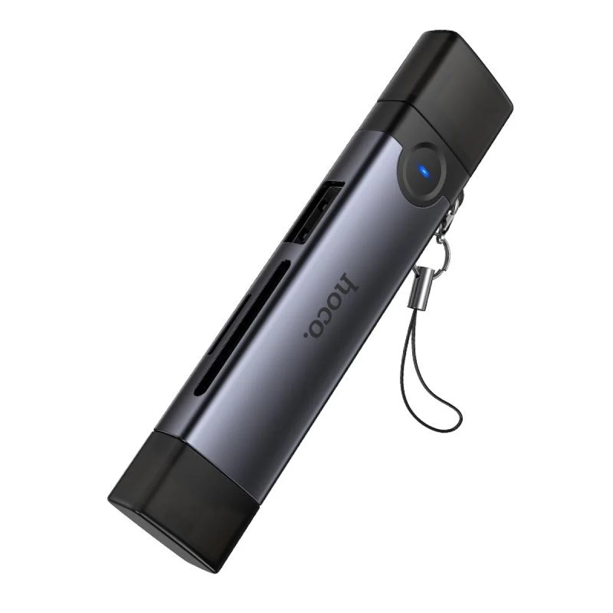 قارئ بطاقات OTG HOCO HB56B بمنفذي USB-C وLightning لبطاقات SD وTF وUSB - رمادي داكن - Image 5