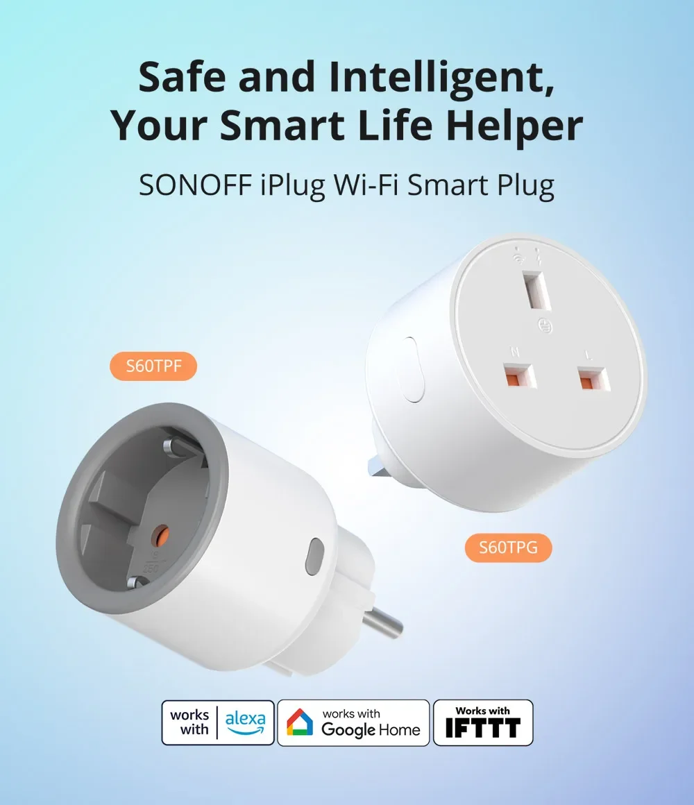 مقبس ذكي SONOFF S60 بريطاني Wi-Fi 13A مع مراقبة الطاقة - Thumbnail 8