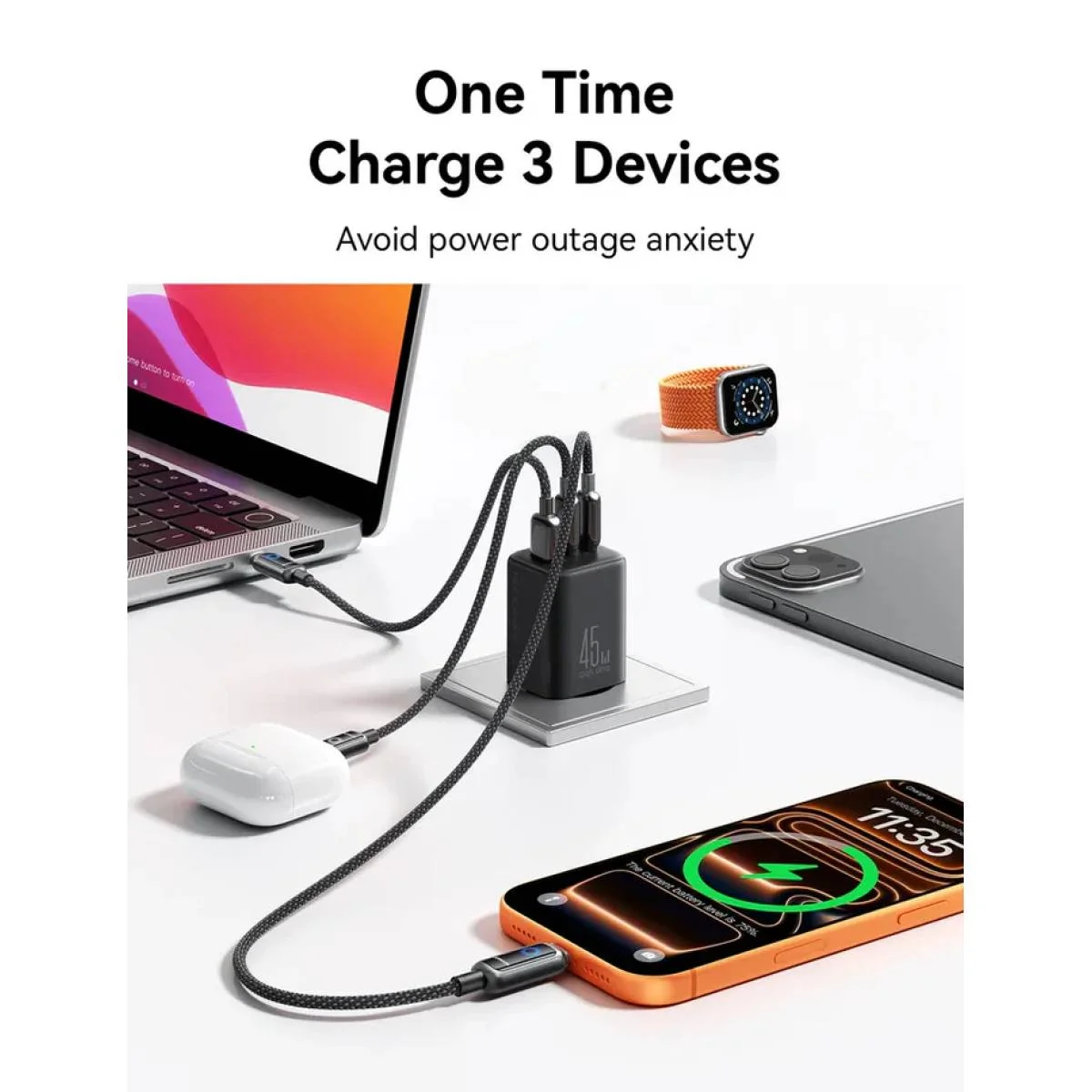 JOYROOM JR-TO1 45W GaN Wall Charger with 2 USB-C and 1 USB-A Ports - Thumbnail 6
