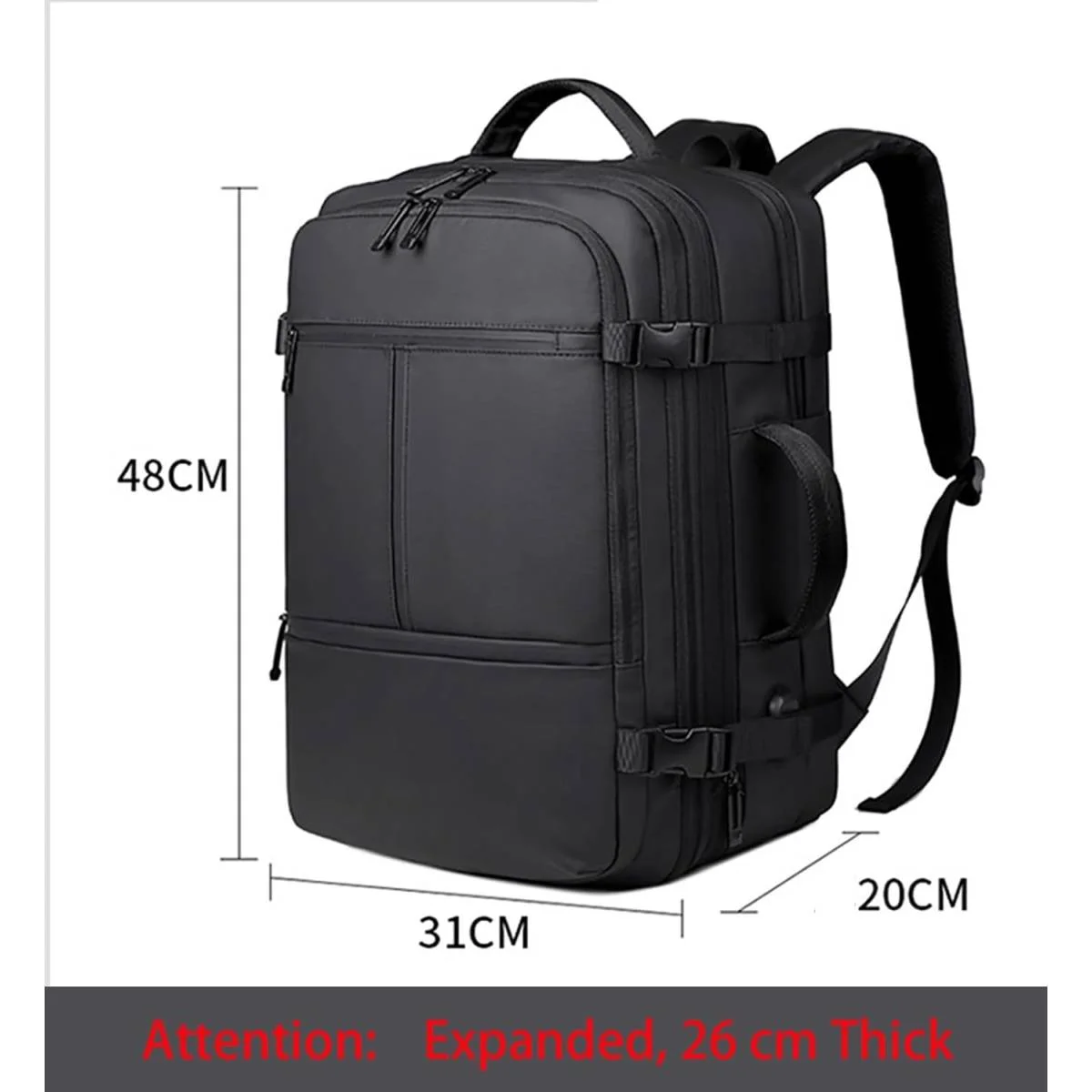حقيبة ظهر DTBG D-9902W للابتوبات حتى 17 إنش، 40 لتر، منفذ شحن USB، مقاومة للماء، أسود - Image 8