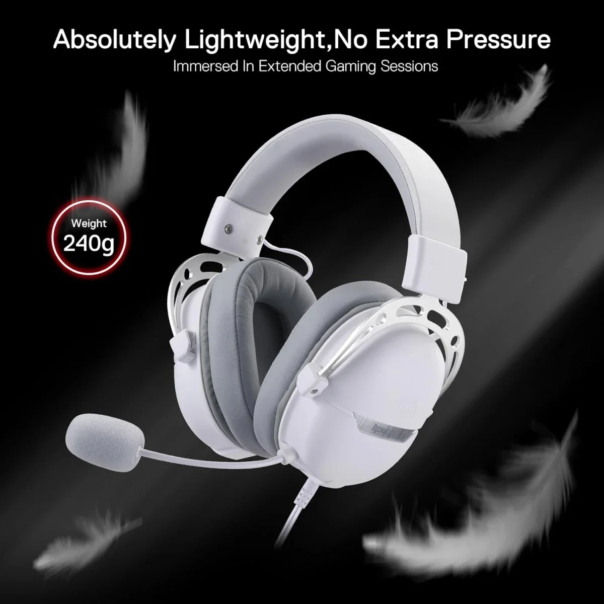 Redragon H376WG Aurora Wired USB Gaming Headset with 7.1 Surround Sound, 40mm Drivers - White - Thumbnail 3
