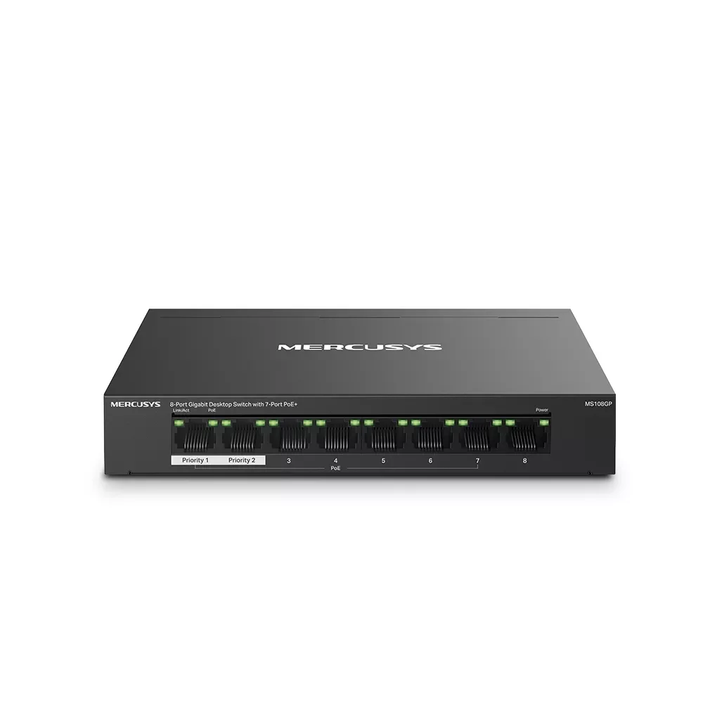 سويتش MERCUSYS MS108GP مكتبي جيجابت 8 منافذ مع 7 منافذ PoE+