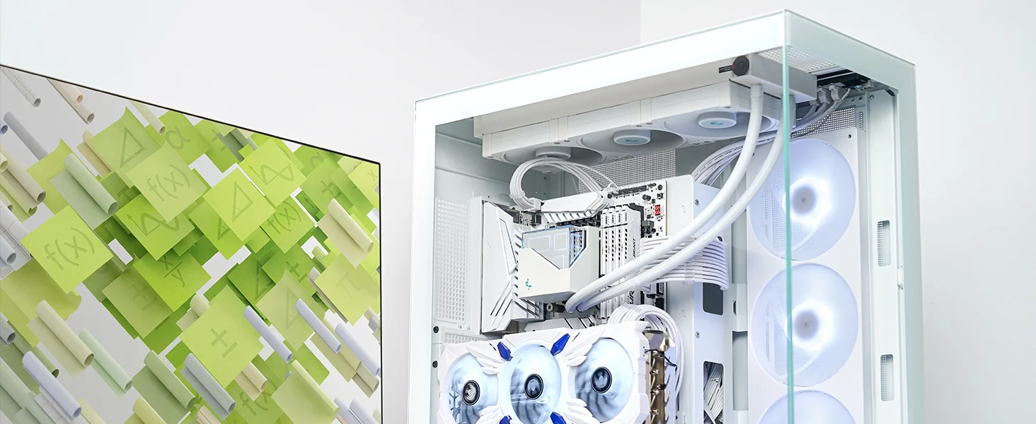 DeepCool CH780 Panoramic Dual-Chamber Full Tower Case with Vertical GPU Mount, Gen 4 Riser Cable, 3x 140mm ARGB Fans - White - Image 15