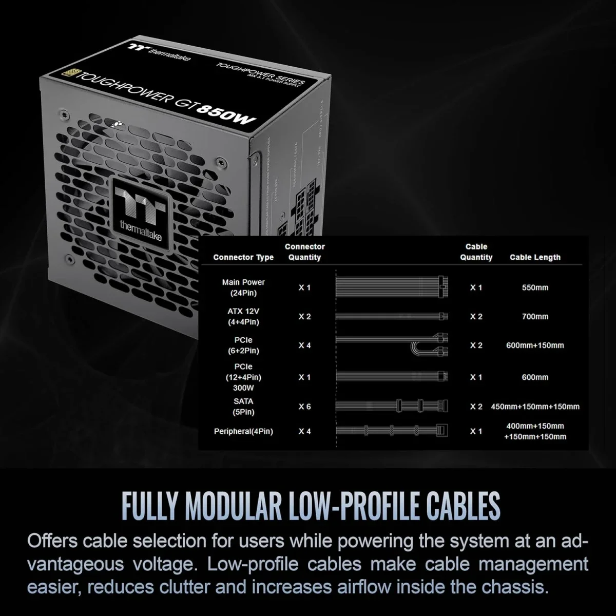 Thermaltake Toughpower GT 850W ATX 3.1 80 PLUS Gold Fully Modular Power Supply Black - Thumbnail 6
