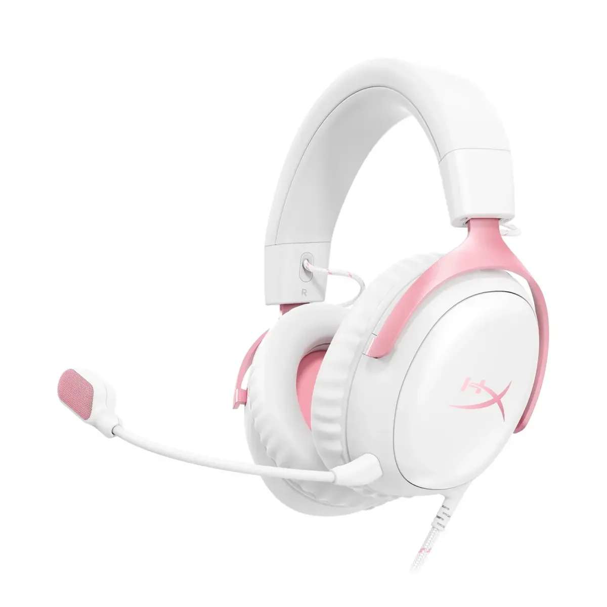سماعة ألعاب Hyper X Cloud III بصوت DTS:X مكاني، USB-C وUSB-A و3.5 مم - أبيض/وردي