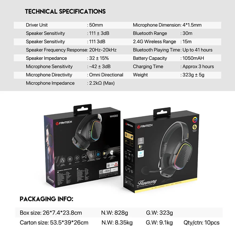 Fantech Harmony WHG02 Wireless & Bluetooth Headphone Tri-Mode Connection White - Thumbnail 6