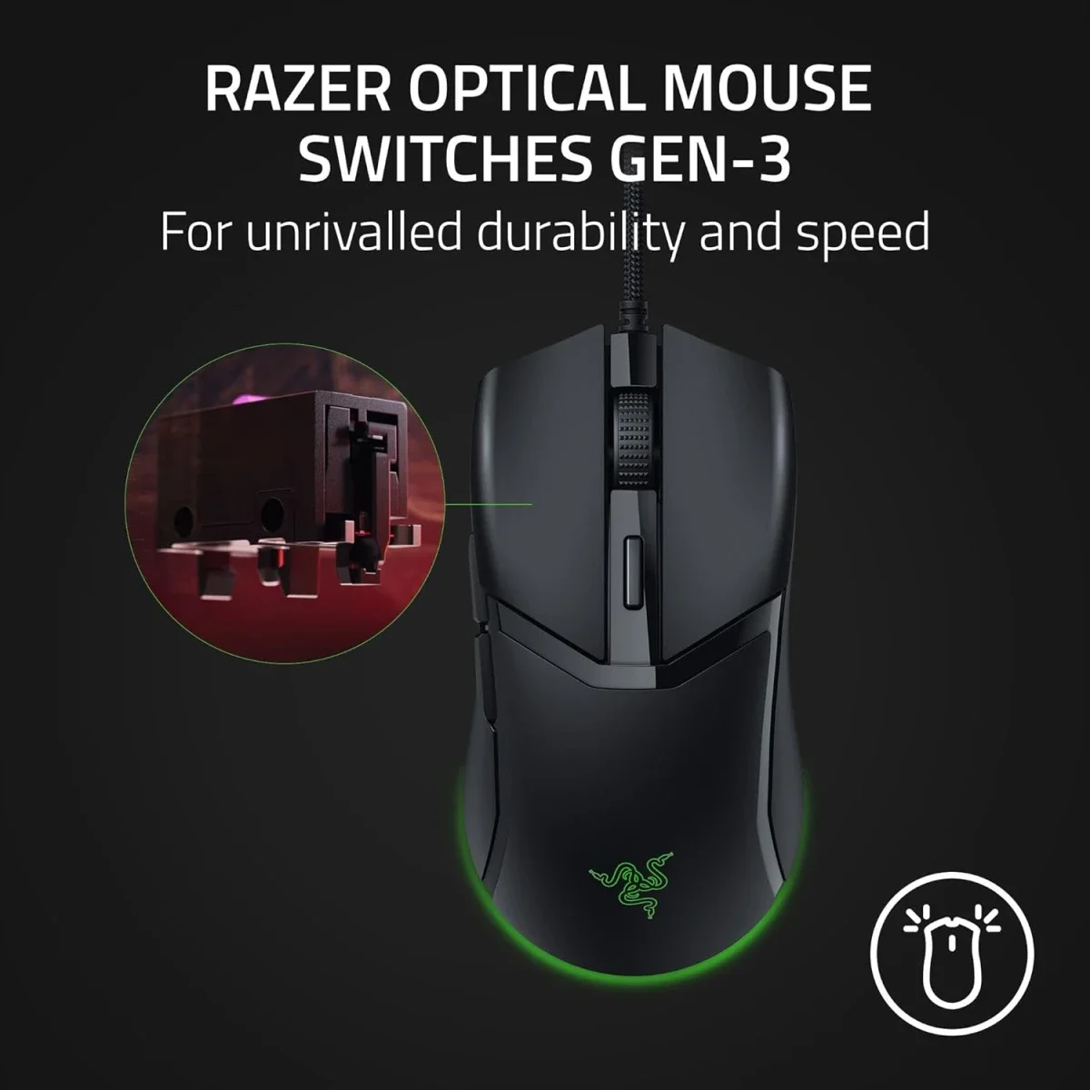 ماوس ألعاب سلكي Razer Cobra خفيف 58 جم بمفاتيح بصرية Gen-3 وإضاءة Chroma RGB ودقة 8500 DPI - أسود - Thumbnail 3
