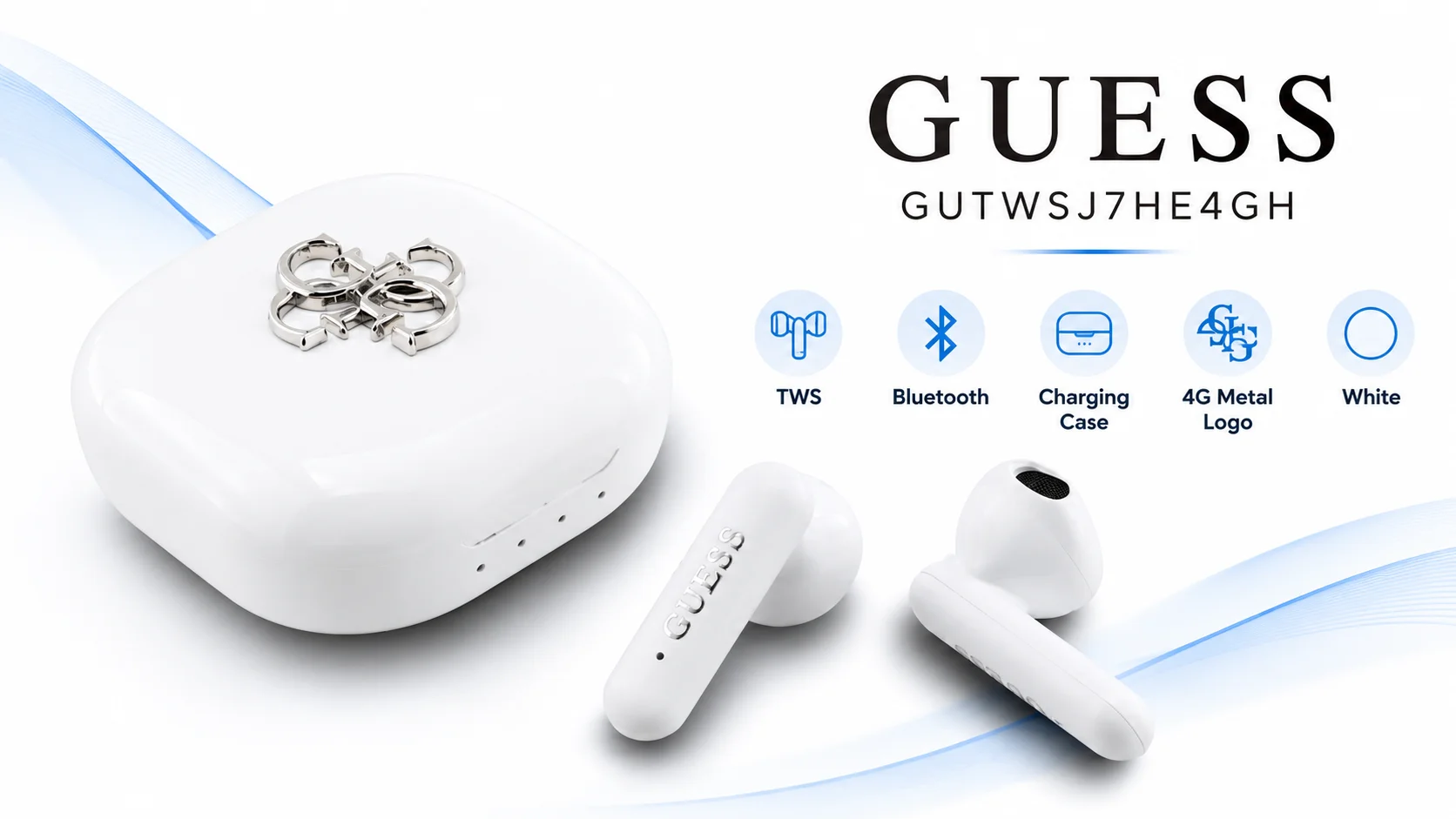 GUESS GUTWSJ7HE4GH 4G Metal Logo TWS Bluetooth Earphones with Charging Case - White - Thumbnail 8