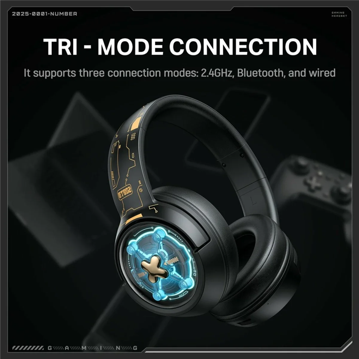 ONIKUMA GT802 Triple-Mode Wireless Gaming Headset with RGB Light, 60-Hour Battery - Black - Image 4
