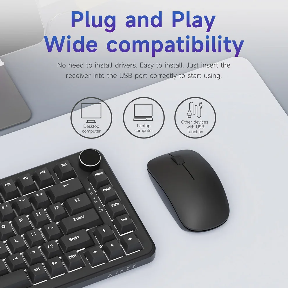AJAZZ NJ06 Wireless Optical Mouse, Plug and Play, Wide Compatibility, Black - Thumbnail 3
