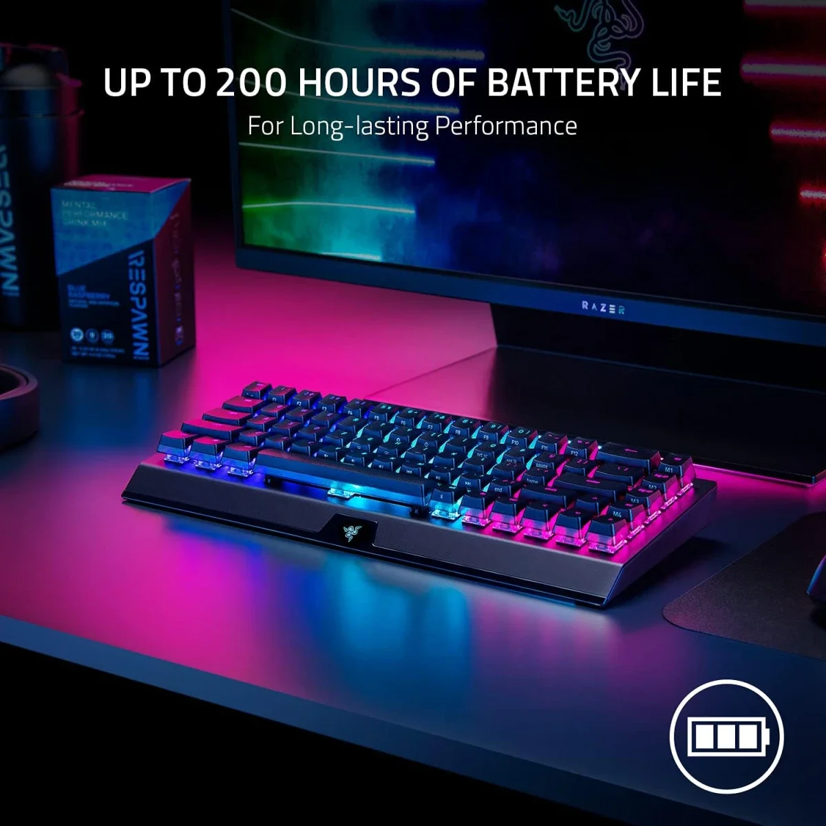 كيبورد ألعاب Razer BlackWidow V3 Mini HyperSpeed لاسلكي ميكانيكي 65% بسويتشات خضراء - Thumbnail 6