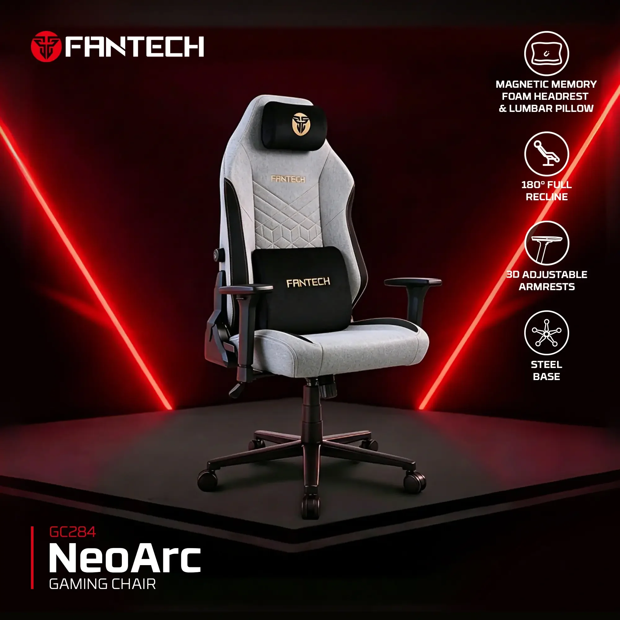 كرسي ألعاب Fantech GC284 NEO ARC باللون الرمادي - Image 3