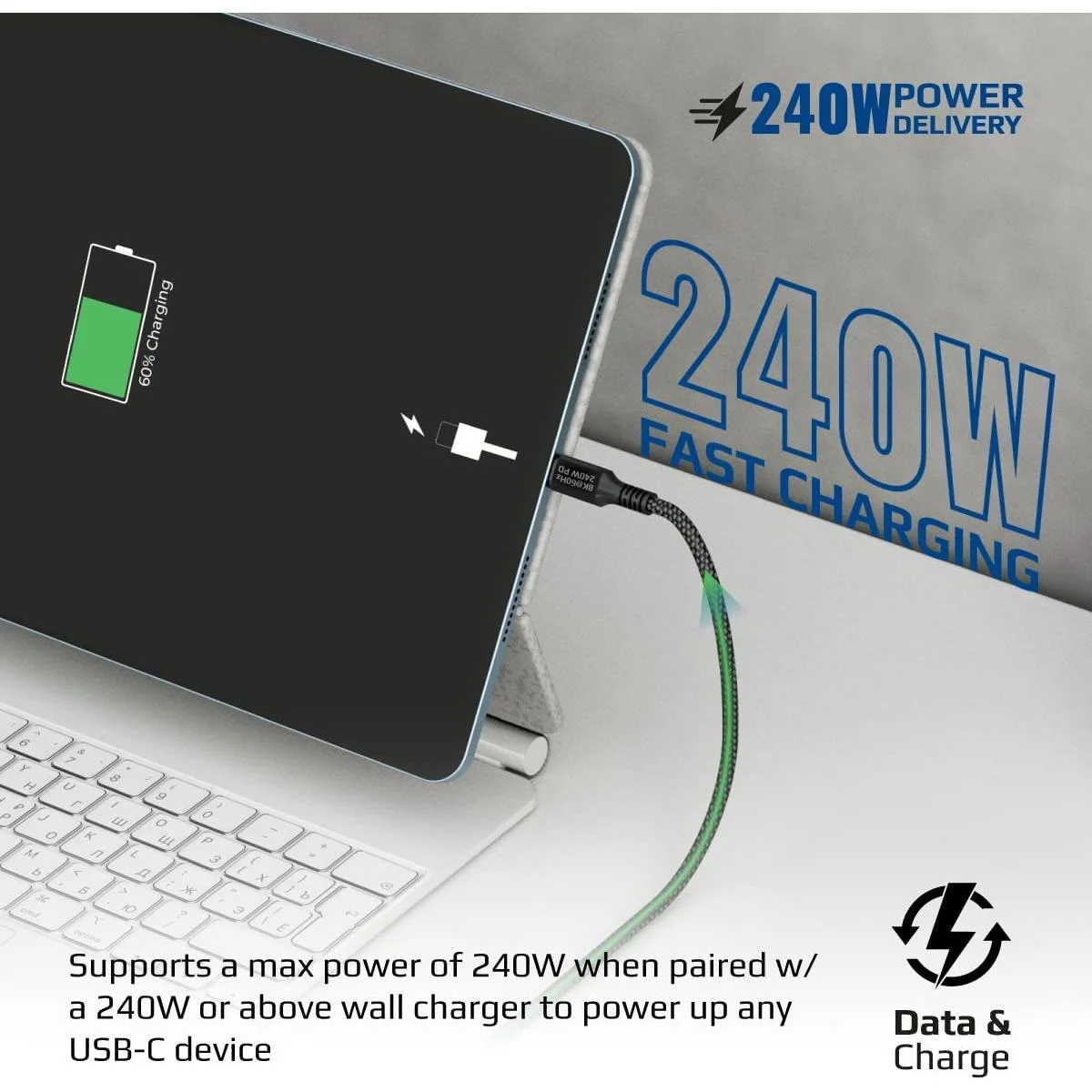 كابل Promate PowerBolt240-1M USB-C إلى USB-C Thunderbolt 3 بقدرة 240W وطول 1 متر وسرعة 40Gbps ودقة 8K 60Hz - Image 4