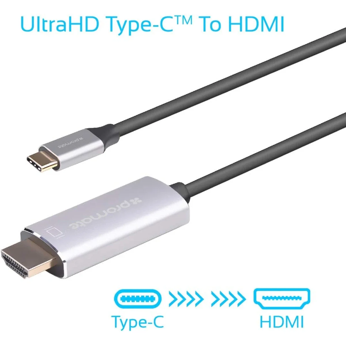 كابل Promate HDLink-60H من USB-C إلى HDMI بدقة 4K 60Hz بطول 1.8 متر، رمادي - Image 4