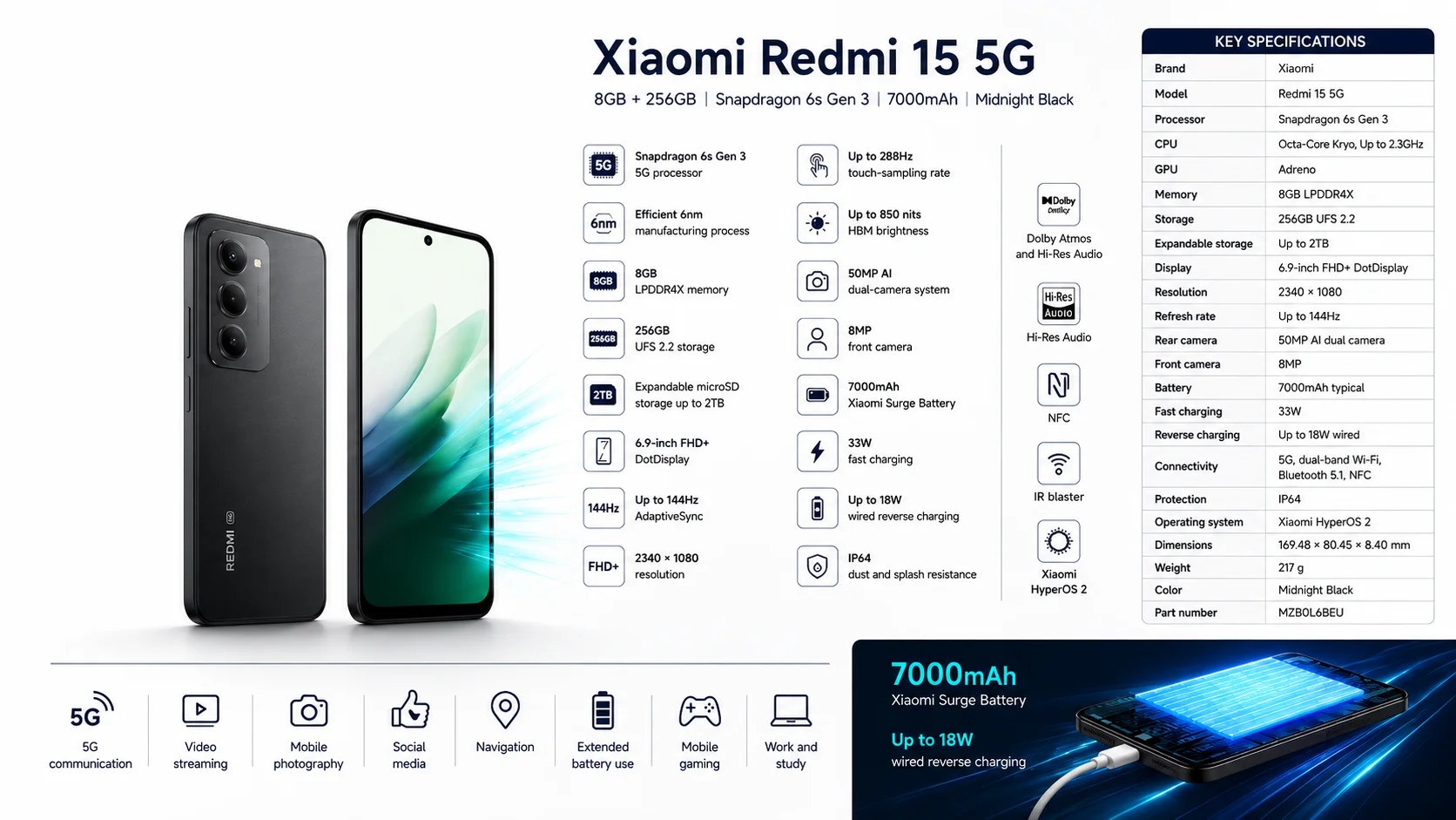 Xiaomi Redmi 15 5G 8GB RAM 256GB Storage 144Hz FHD+ Display 50MP Camera Midnight Black - Image 9